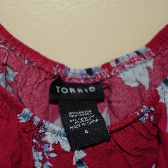 Women's Torrid Pink & Blue Floral Print Off Shoulder Ruffle Blouse - Size 4X - Picture 4 of 5